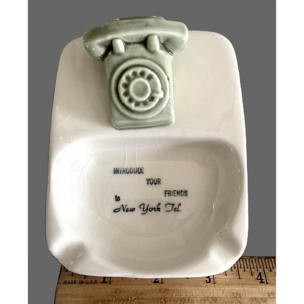 Vintage New York Telephone Co. Ashtray w/ Green Rotary Phone Promo Ceramic USA - Picture 6 of 9